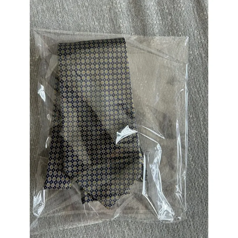 Lauren Ralph Lauren Silk Luxury Tie Mens Gold Blue Geometric Preppy Old Money